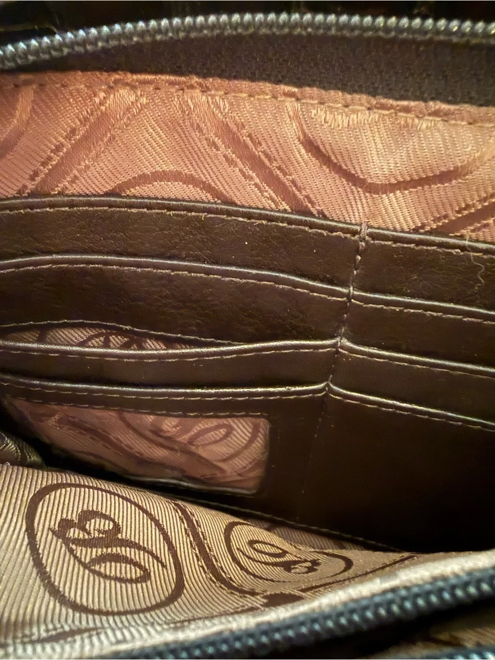 Brighton Vintage chocolate brown glossy Croc-Embossed Leather Messenger Bag